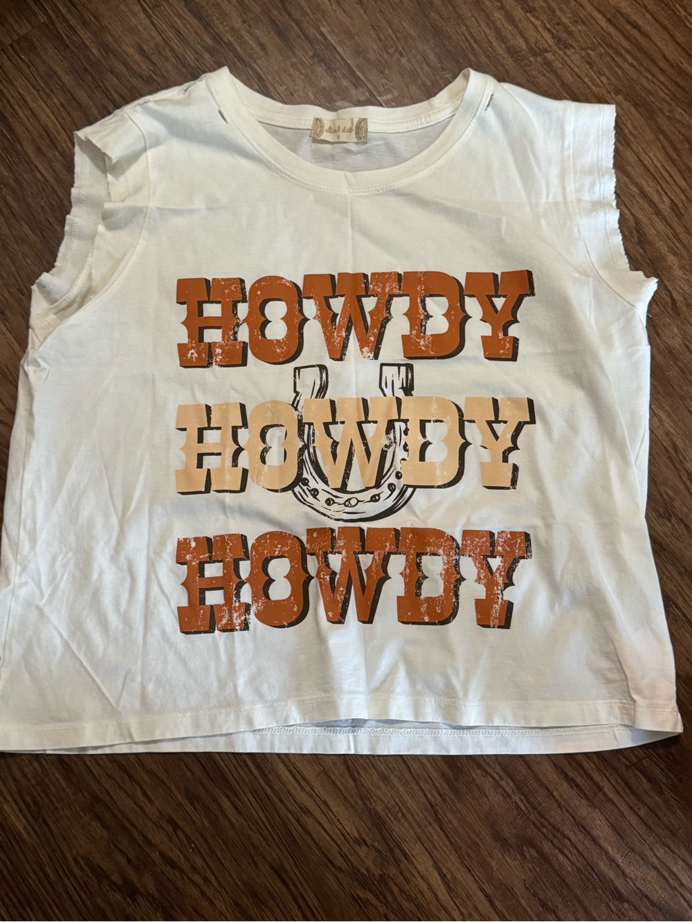 Altar'd State White Tank Top with Orange & Tan 'HOWDY' Print
